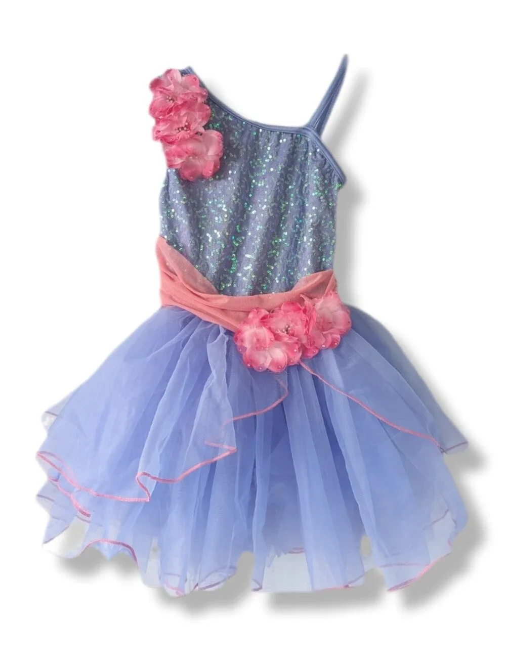 Weissman Girls Periwinkle Sequin Pink Floral Ballet Dance Costume